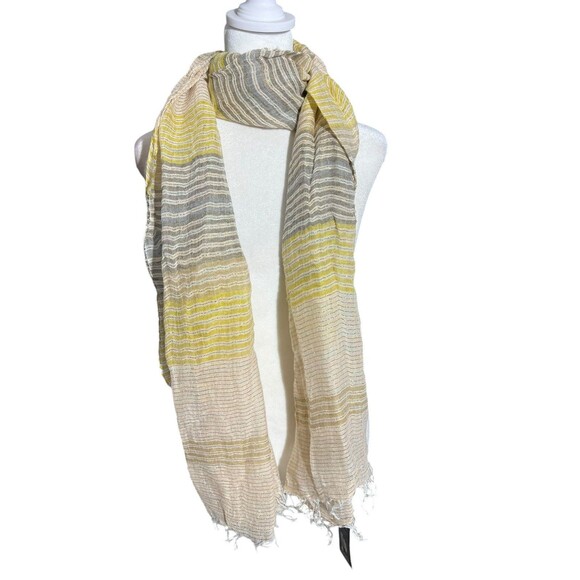 NWT Eileen Fisher Moss Scarf Linen Blend Yellow Beige Grey Metallic Thread - Picture 1 of 11